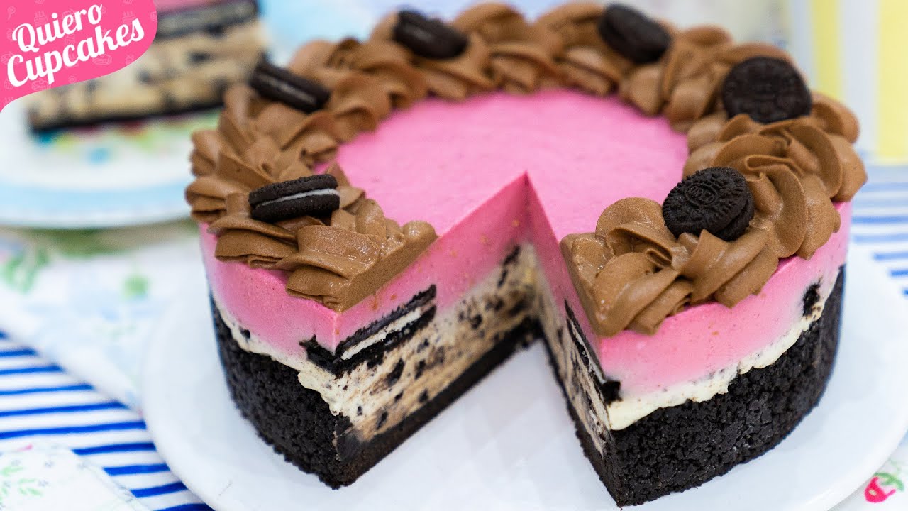 Cheesecake sin horno de Oreo y frambuesas